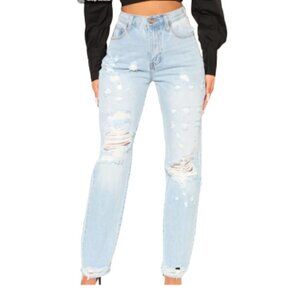 New Fashion Nova 90'S Distressed Loose Ripped Slouch Fit Jeans Size 5 27